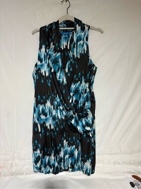 Derek Lam Black and Blue Abstract Drape Dress